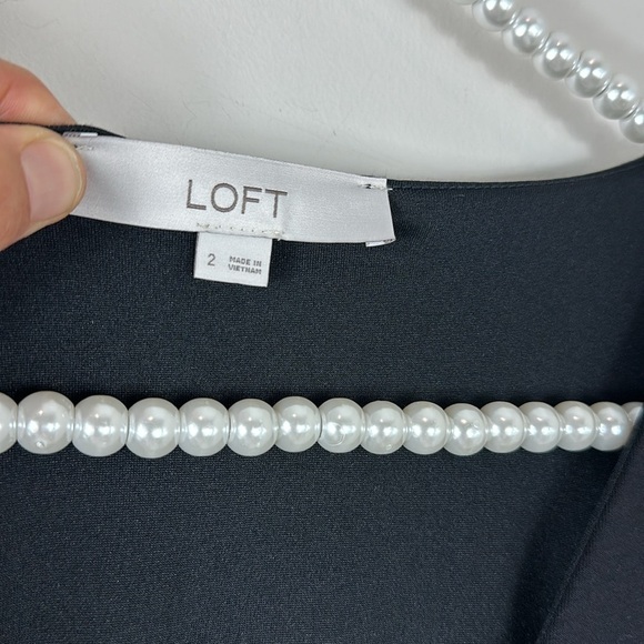 LOFT Black Jacquard Balloon Sleeve V-Neck Dress 2 - Picture 2 of 10